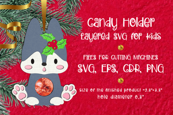 3D SVG Baby Wolf Christmas Candy Holder