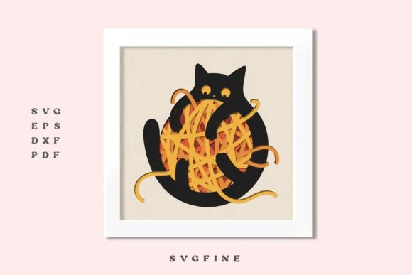 3D SVG Cute Cat Shadowbox for Home Décor
