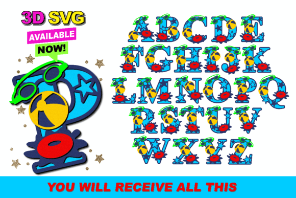 Alphabet Pool Party Girl 3D SVG Shapes