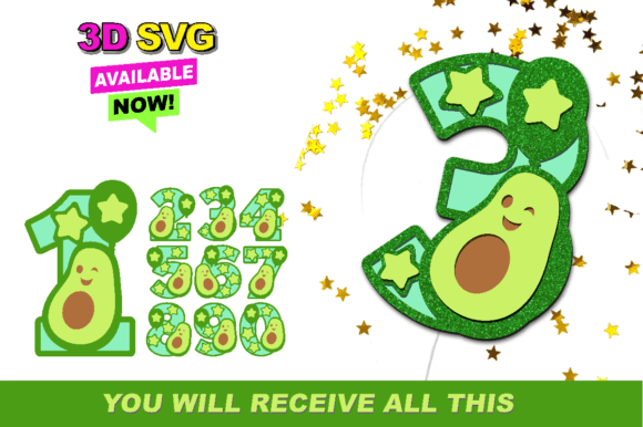 Avocado Numbers 3D SVG for Local Business Branding