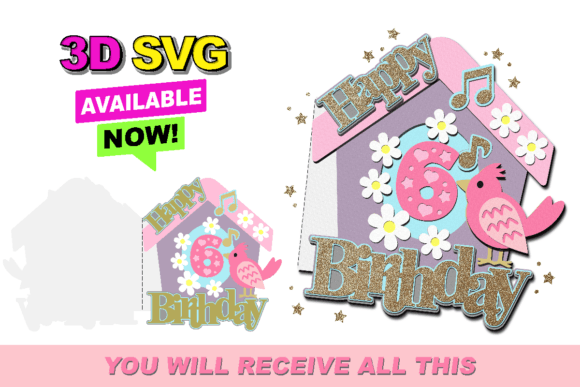 Birds Birthday Card 3D SVG for Crafts and Graphics