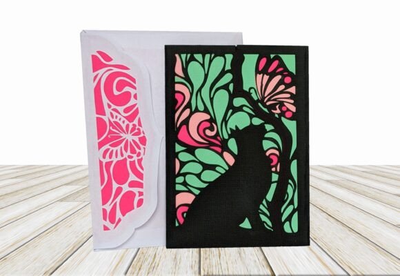 Butterfly and Cat Card: 3D SVG for Life Events And Celebrations