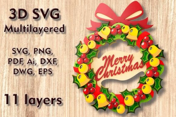 Christmas Wreath 3D SVG Multilayer Files