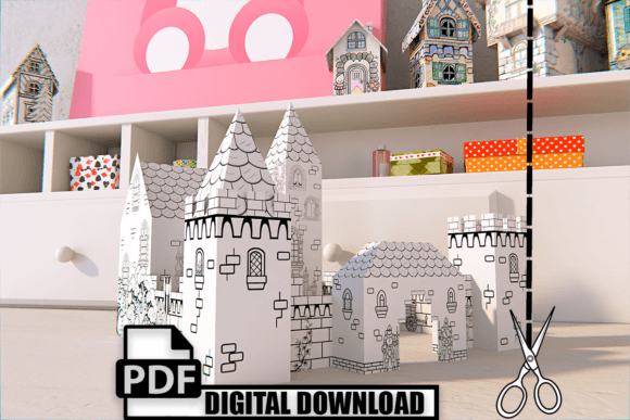 Coloring Paper Castle Model 3D SVG