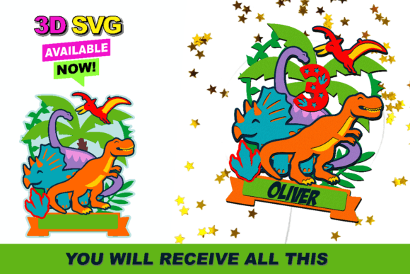 Dinosaur Cake Topper 3D SVG Shapes