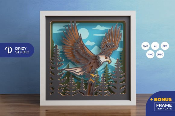 Eagle Flying over the Forest Shadow Box