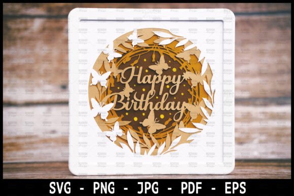 Happy Birthday Shadow Box 3D SVG
