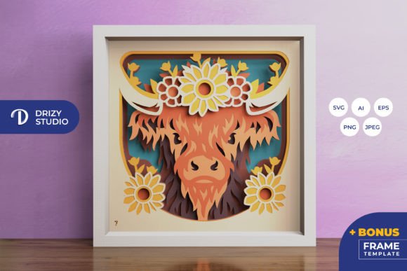 Highland Cow 3D Shadow Box