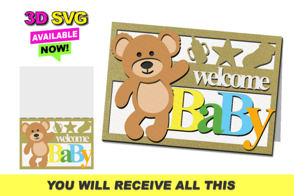 New Born Welcome Baby Card 3D SVG Shapes
