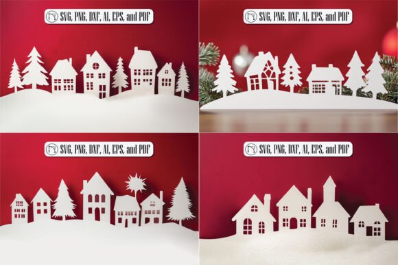 Paper Cut Christmas Village SVG Bundle