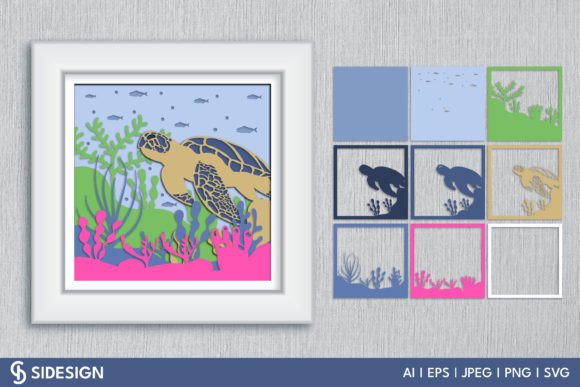 Sea Turtle 3D Shadow Box SVG